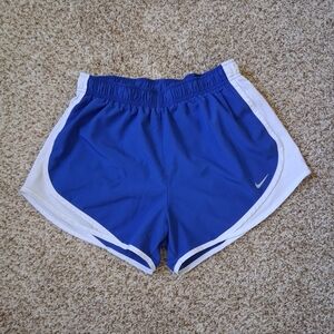 Women's Nike Dri Fit Running‎ Shorts Blue & White w Liner Size M